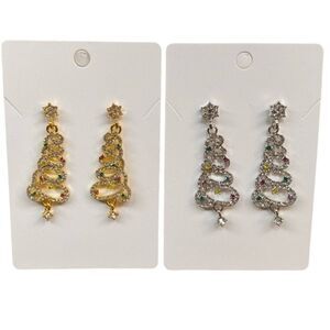 Christmas Tree Dangle Earrings Gold or Silver Tone